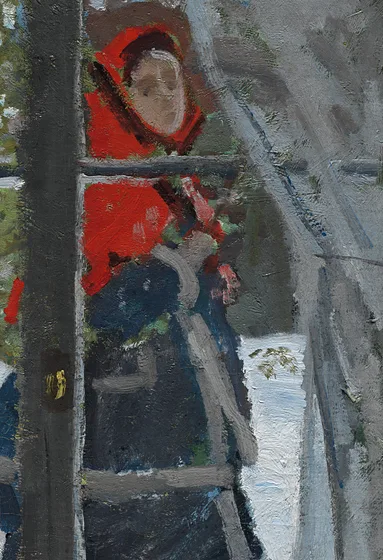Simulated close-up detail of The Red Kerchief by Claude Monet